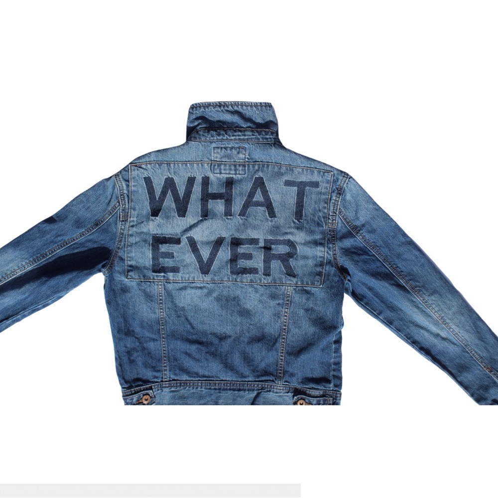 Women’s Forever 21 Blue Denim Jacket with 'Whatever' Print